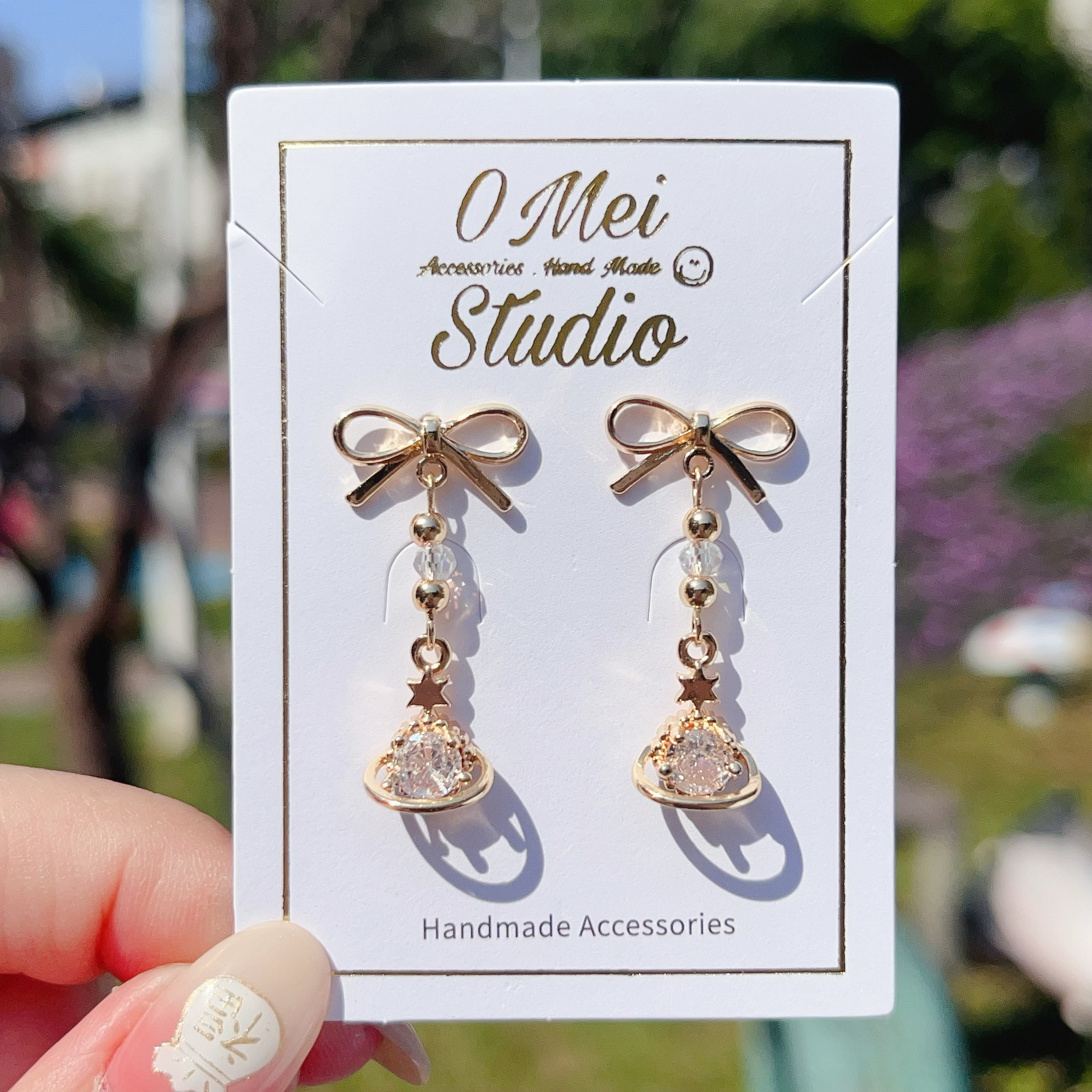 手作耳環-2026.02新品-蝴蝶結鋯石星球耳環