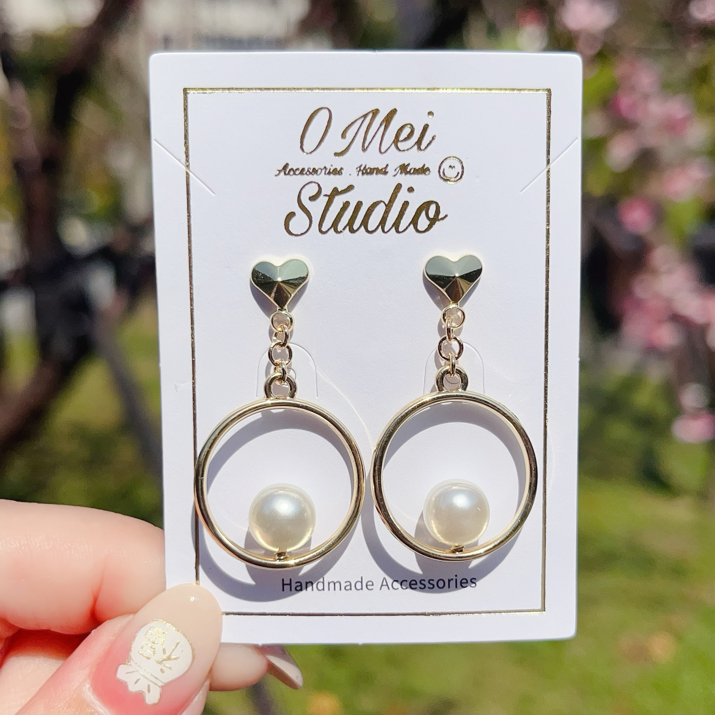手作耳環-2026.02新品-愛心金圈仿珍珠耳環