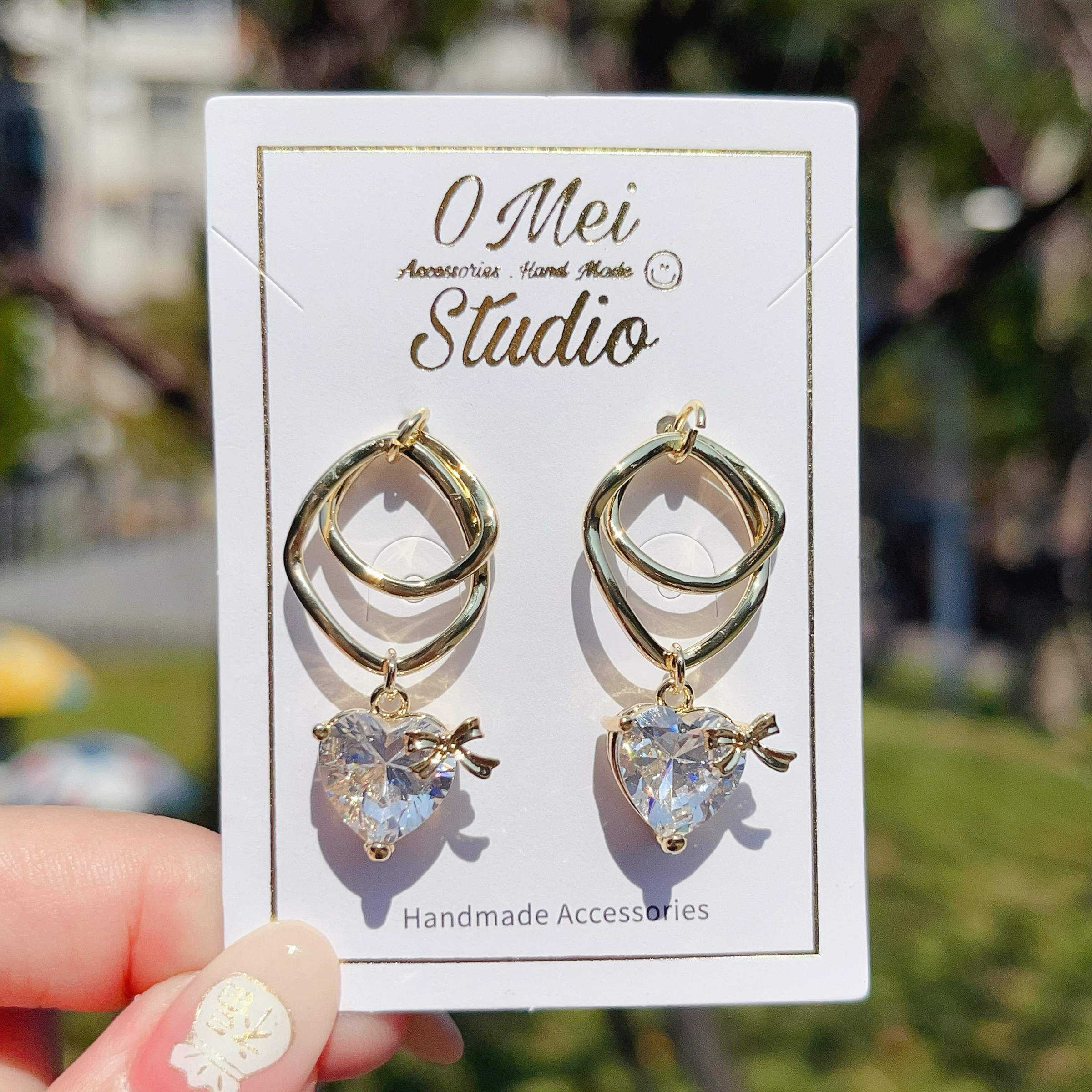 手作耳環-2026.02新品-不規則方框鋯石愛心耳環