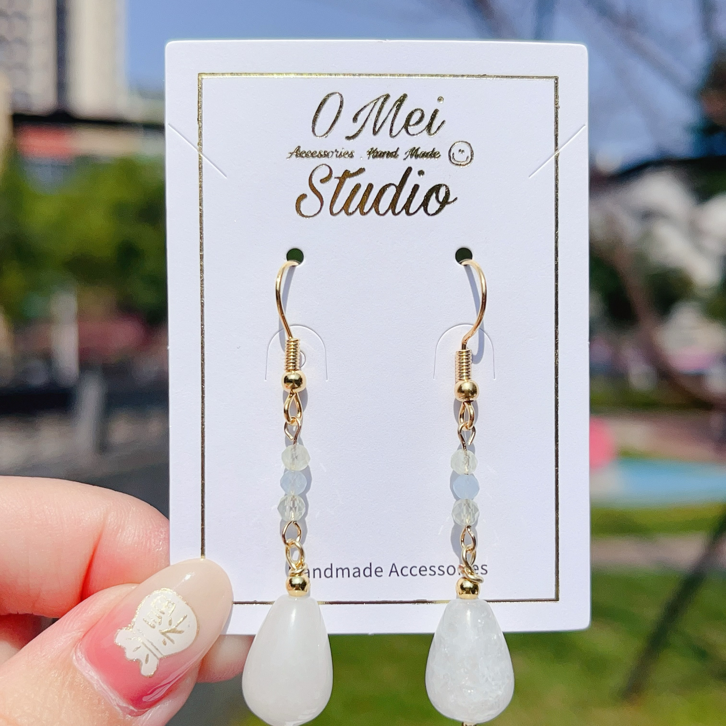 手作耳環-2026.03新品-白水晶葡萄石海藍寶耳環