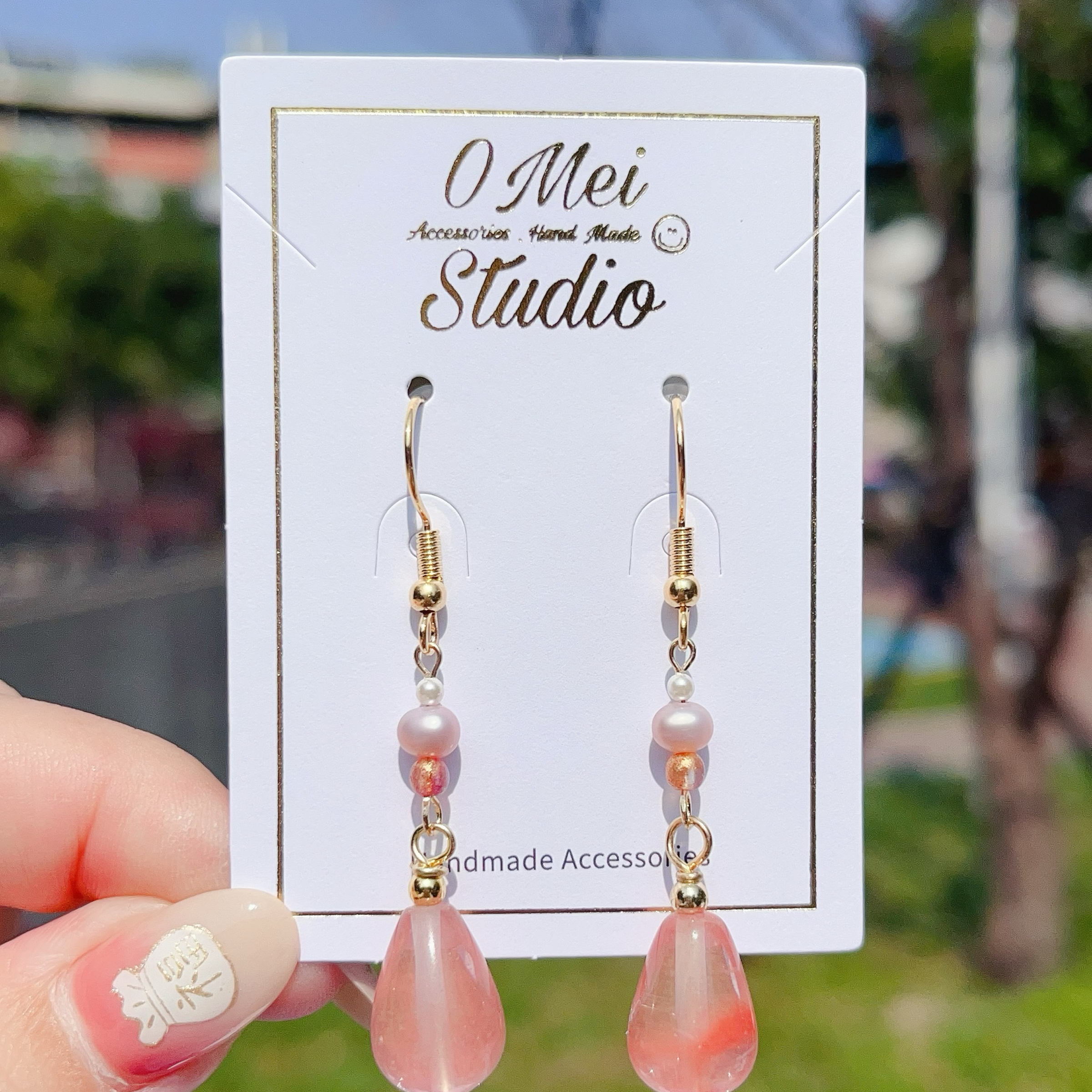 手作耳環-2026.03新品-西瓜紅水晶粉紫淡水珍珠耳環