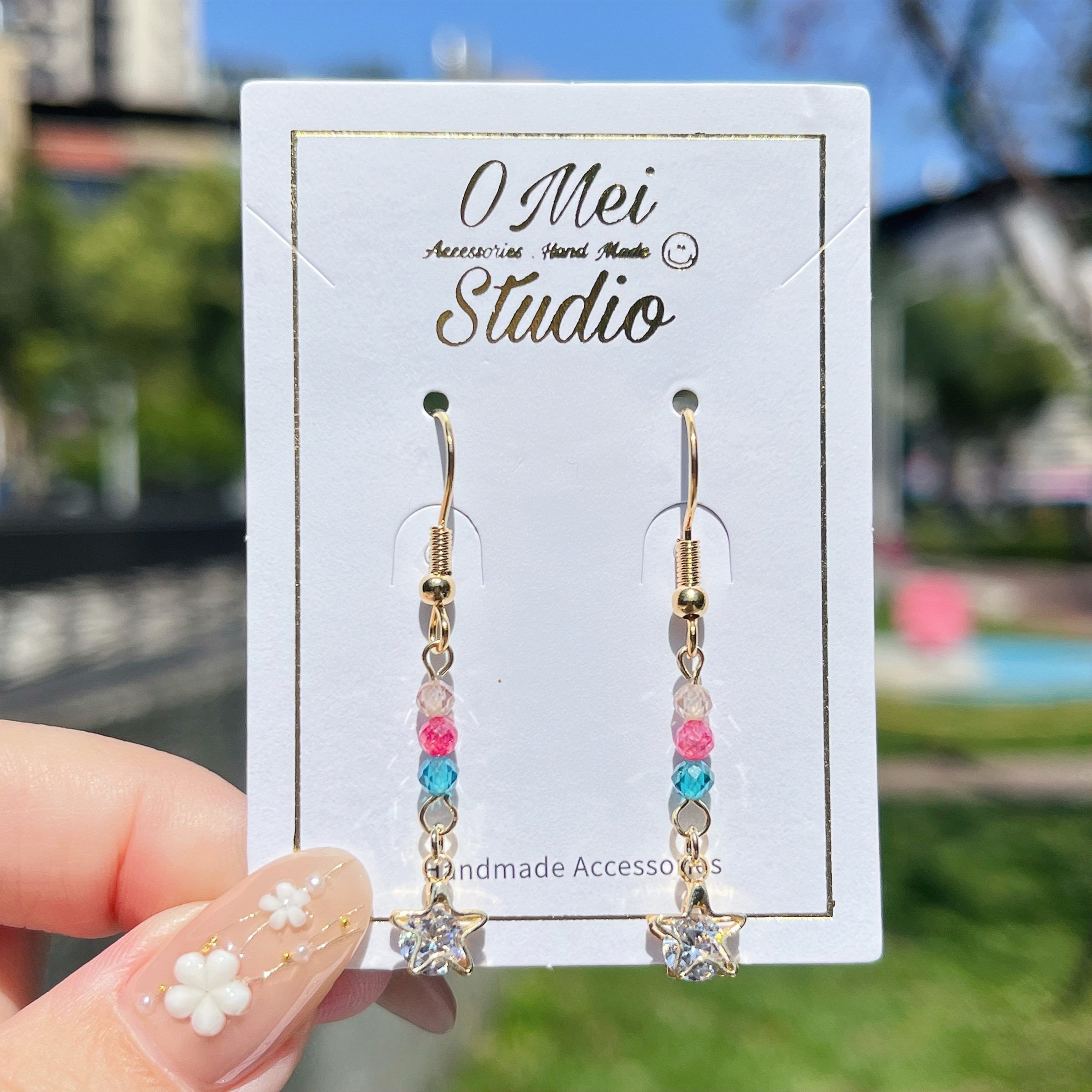 手作耳環-2026.03新品-彩珠星星鋯石耳環