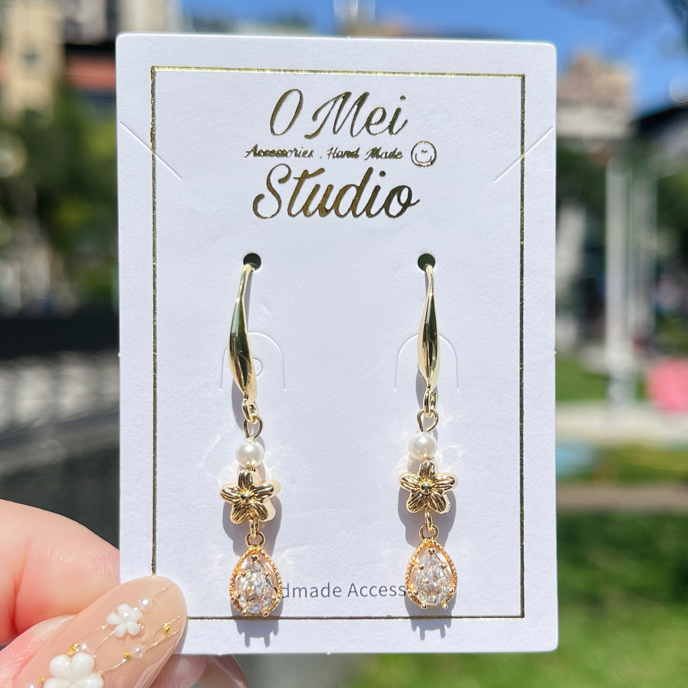 手作耳環-2026.03新品-小花珠冰花吊墜耳環