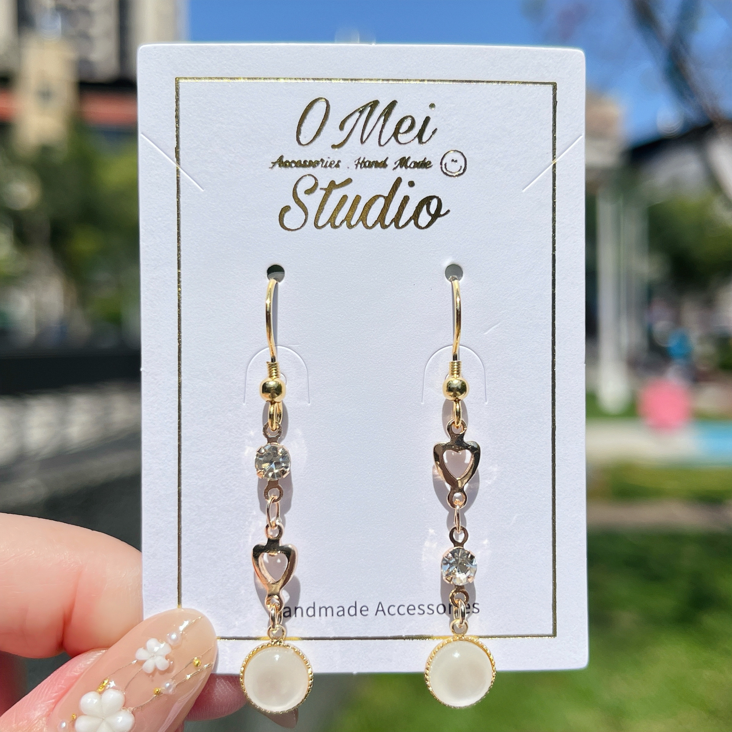 手作耳環-2026.03新品-鋯石愛心白色貓眼耳環