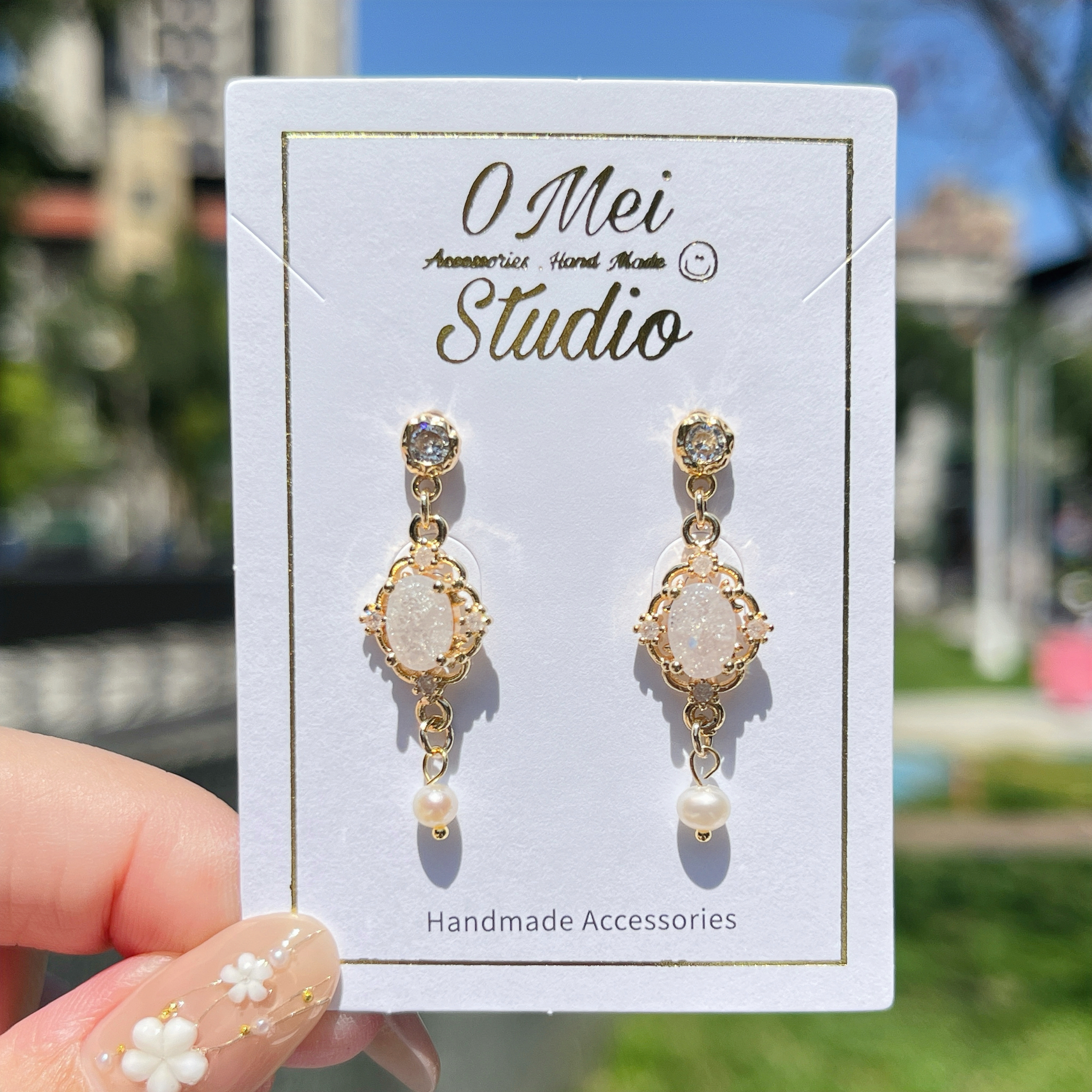 手作耳環-2026.03新品-華麗白色冰花淡水珍珠耳環