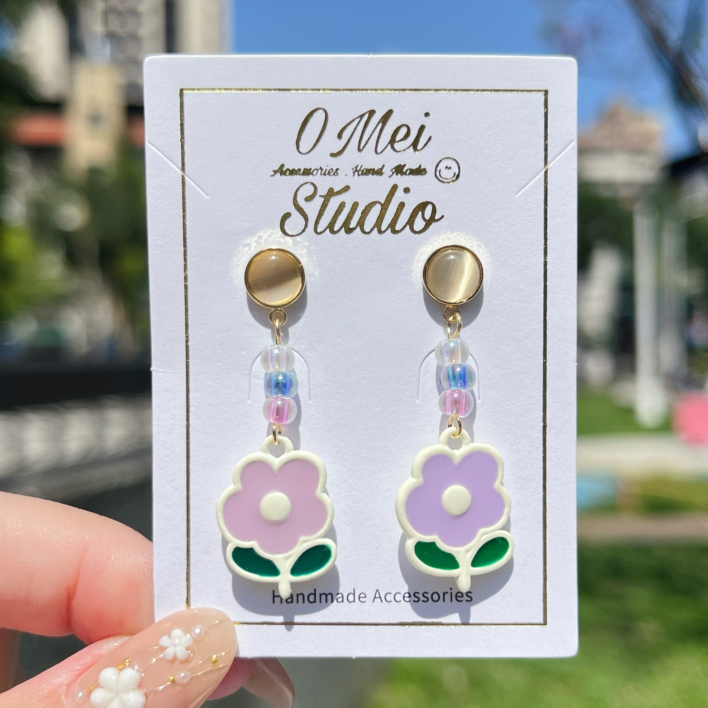 手作耳環-2026.03新品-可愛油畫紫色小花花耳環