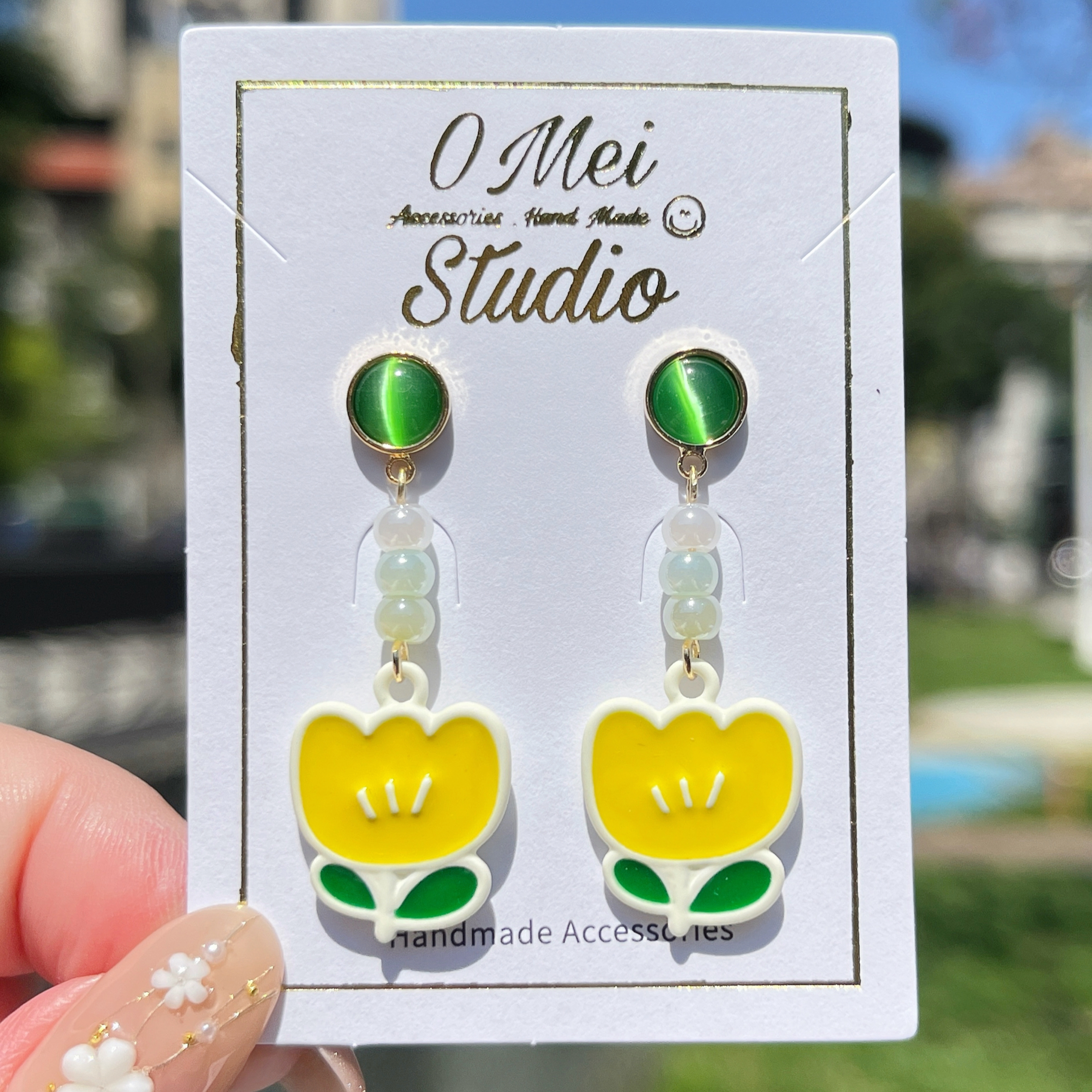 手作耳環-2026.03新品-陽光油畫黃色小花花耳環