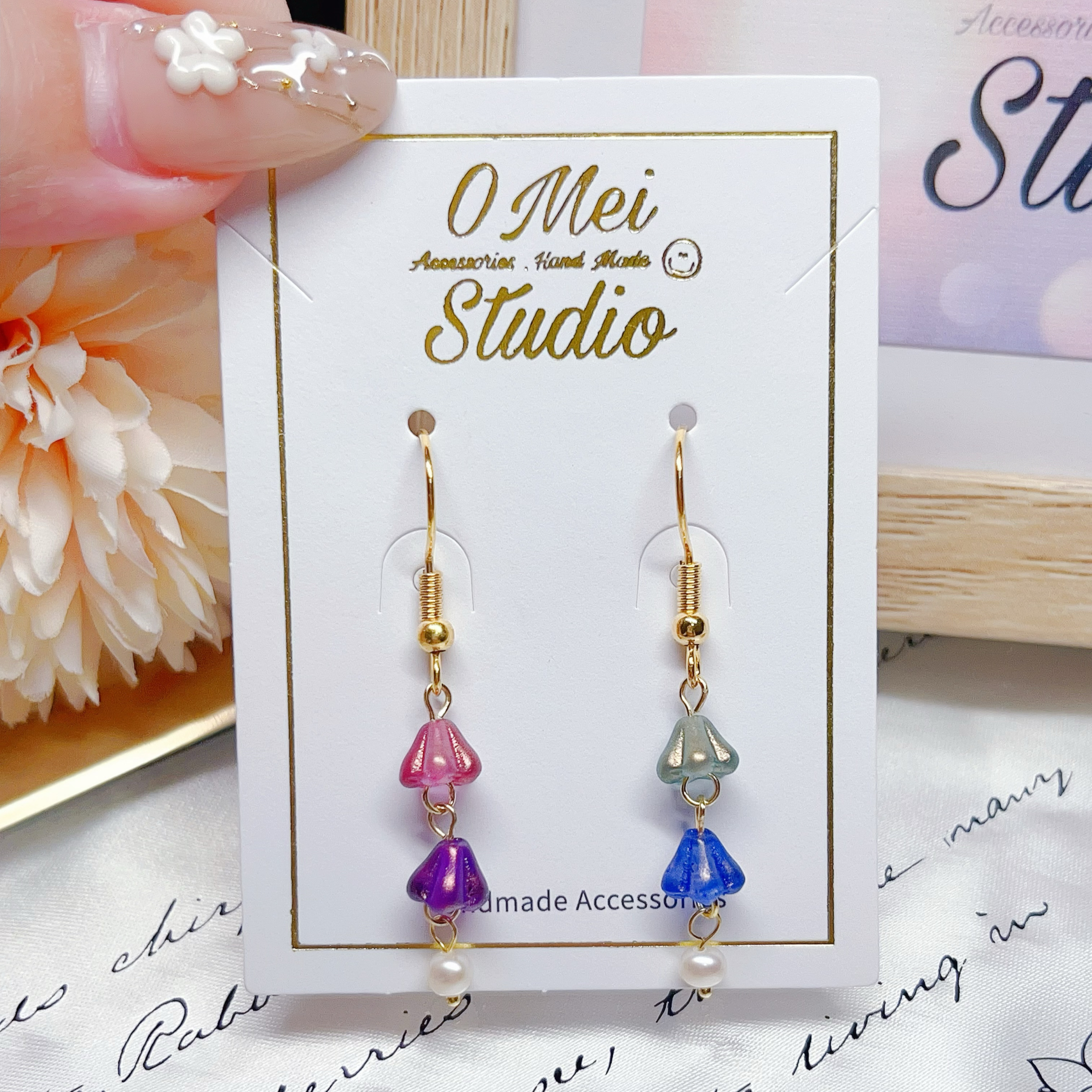 手作耳環-2026.04新品-繽紛捷克珠花花耳環