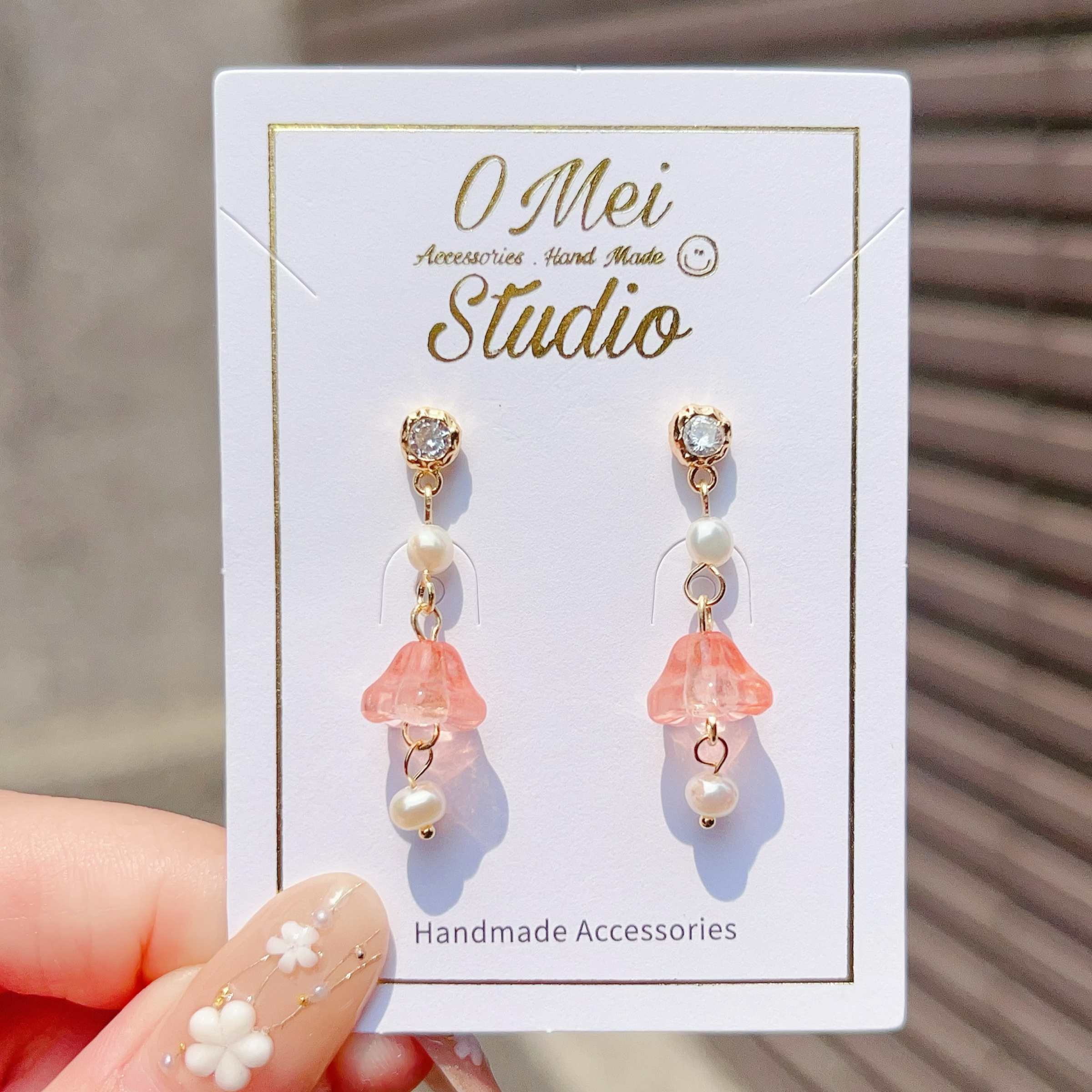 手作耳環-2026.04新品-西瓜粉牽牛花淡水珍珠耳環