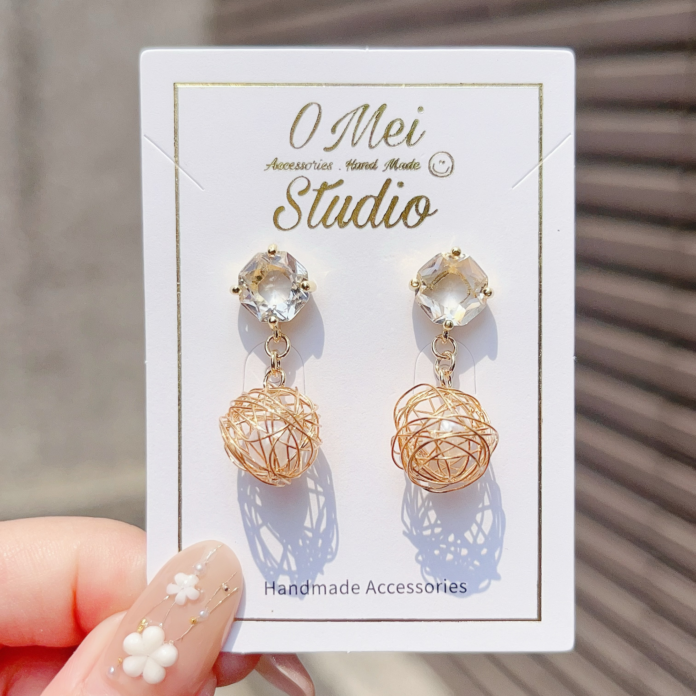 手作耳環-2026.04新品-清透寶石金屬繞線珍珠耳環