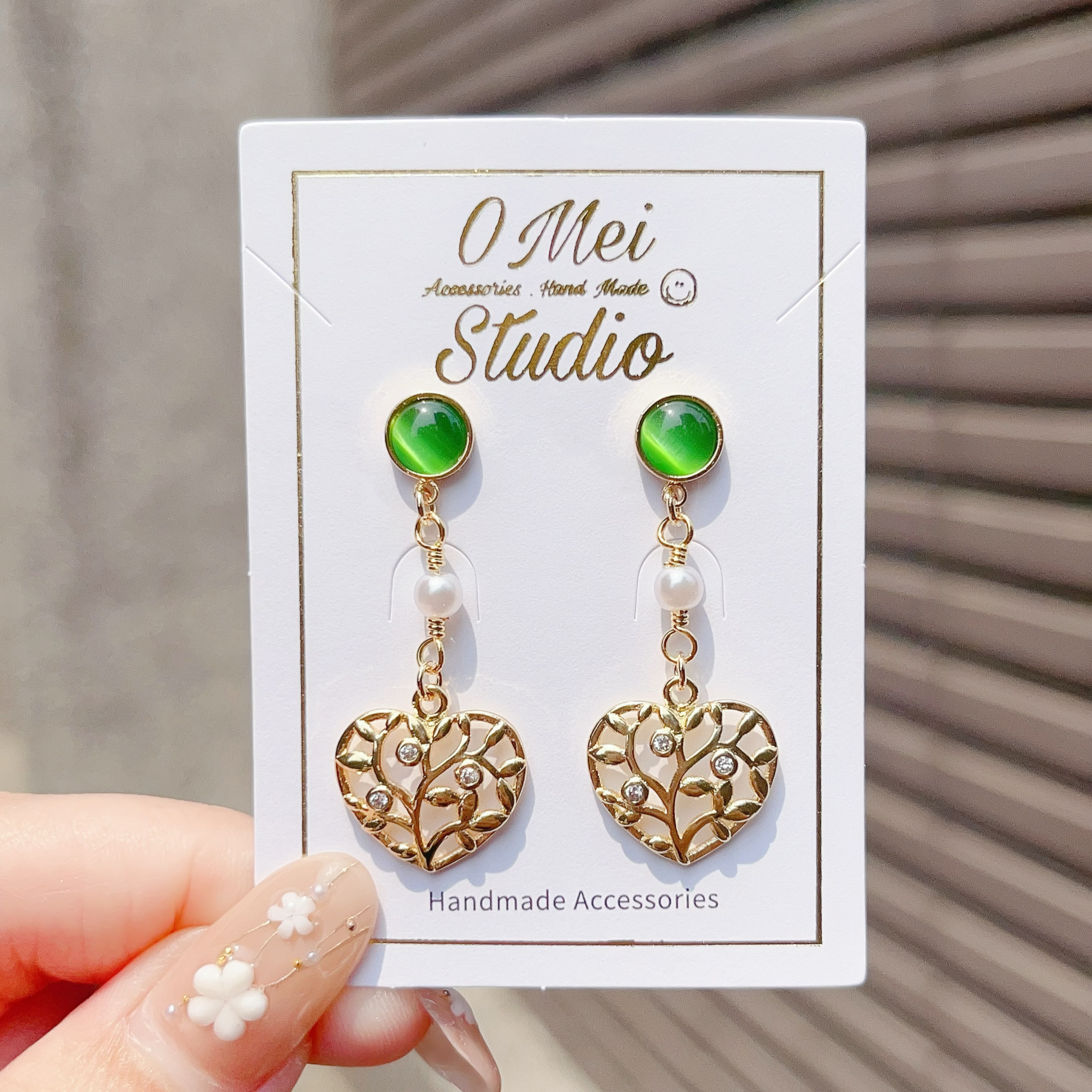 手作耳環-2026.04新品-翠綠貓眼愛心樹耳環