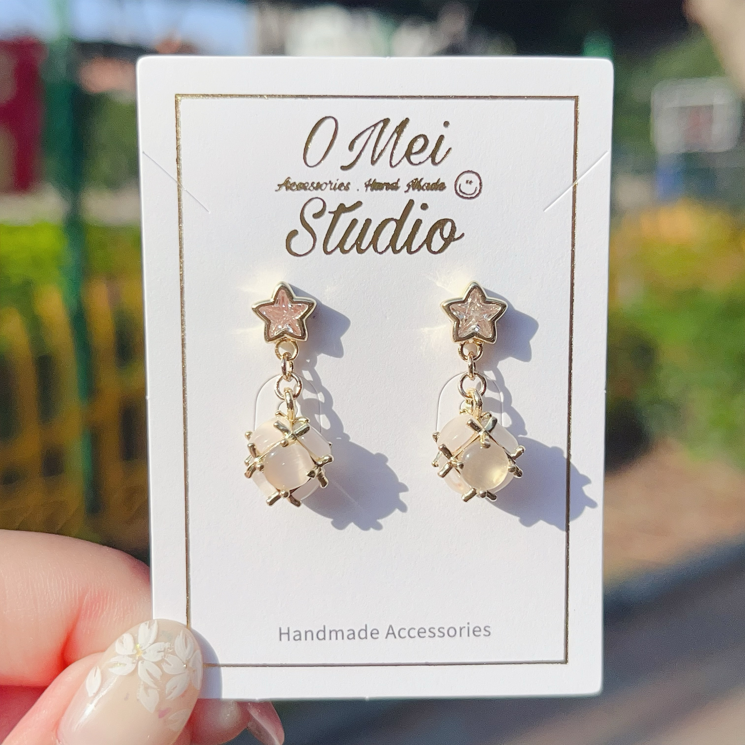 手作耳環-2026.04新品-鋯石星星貓眼石耳環