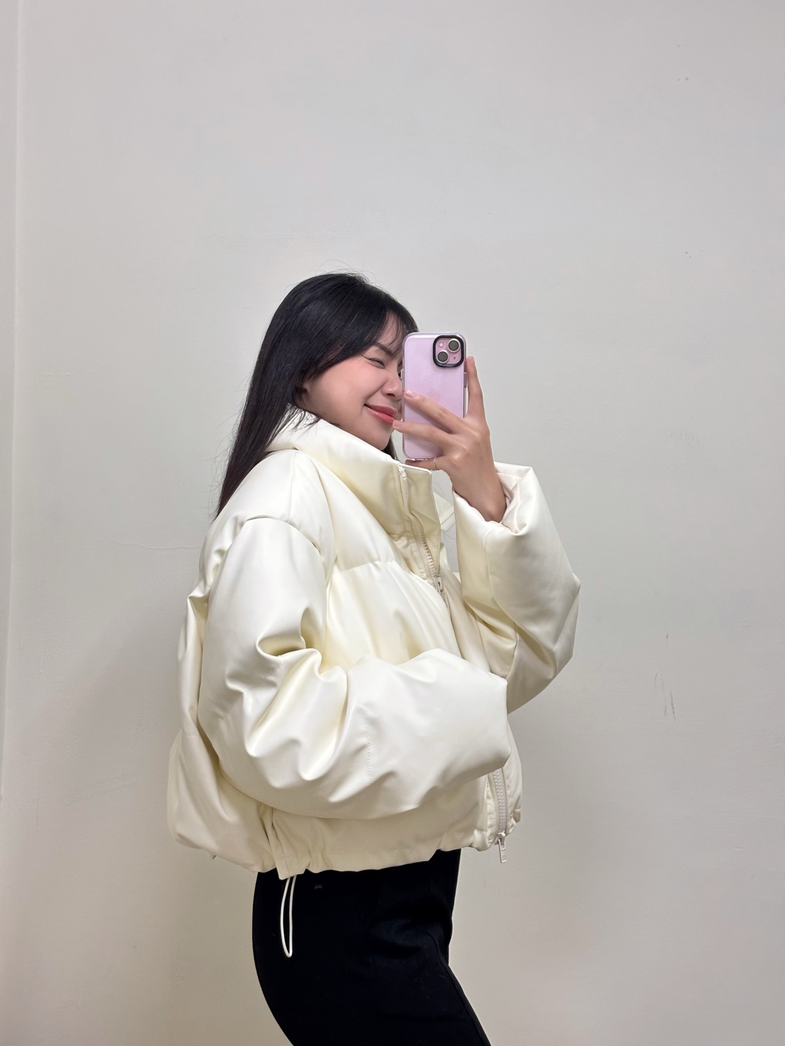 𝑼𝑼.𝒅𝒓𝒆𝒔𝒔 質感立領皮質羽絨麵包外套