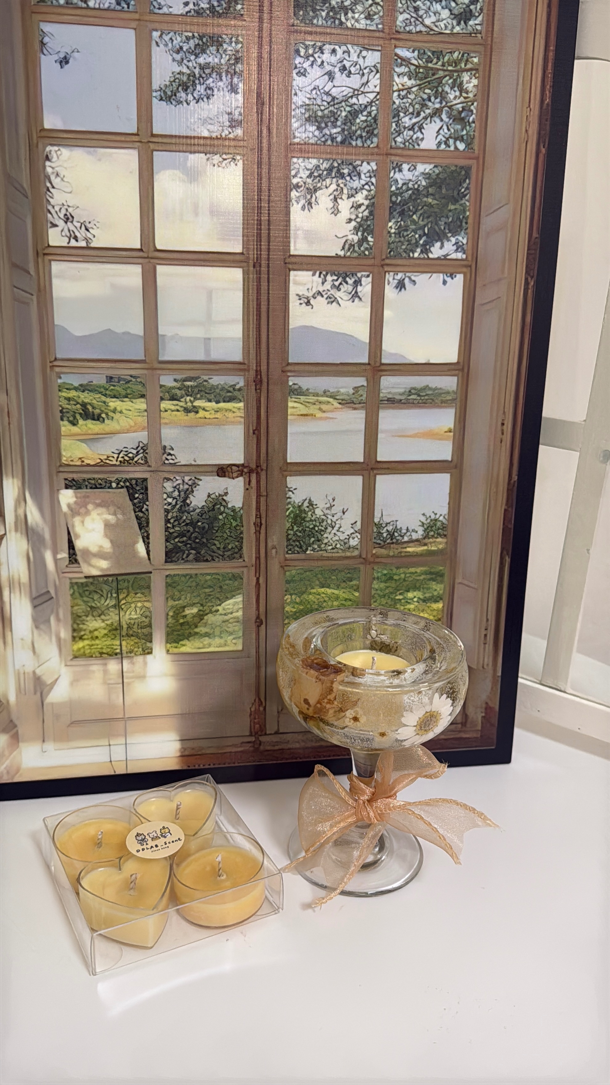 （客製）乾燥花蠟燭燭台＆4顆小茶蠟