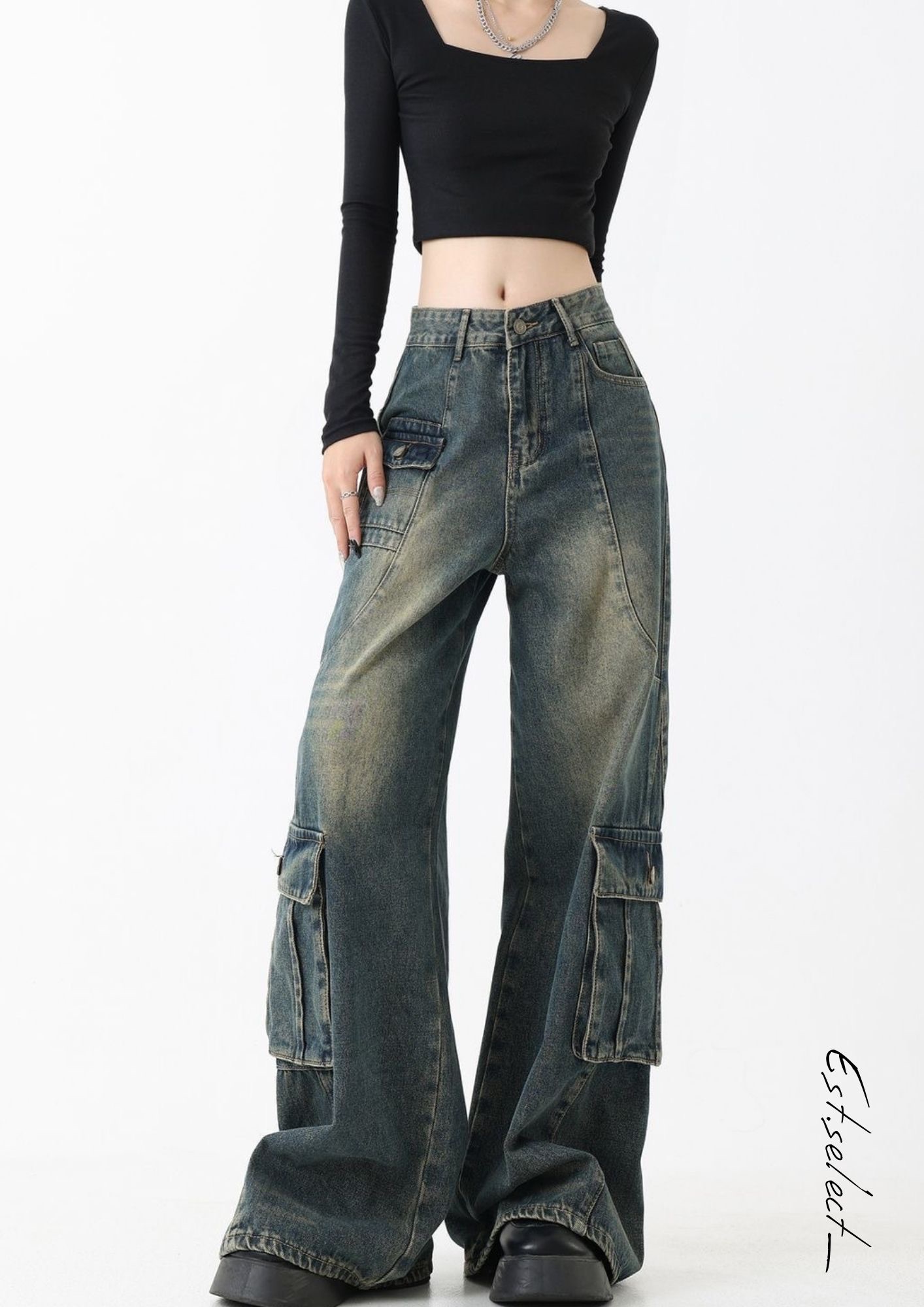 復古刷色牛仔褲