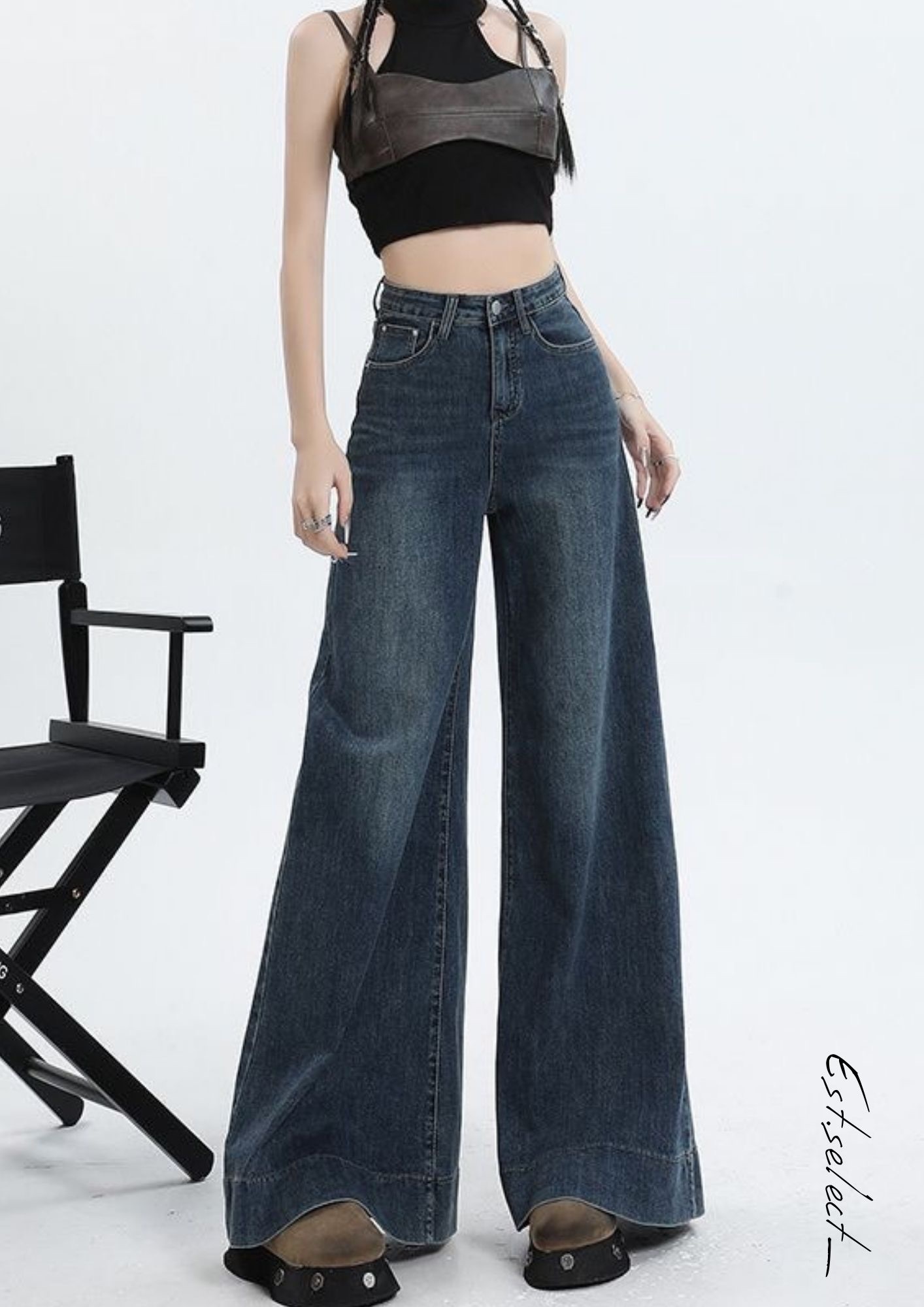 刷色喇叭寬牛仔褲