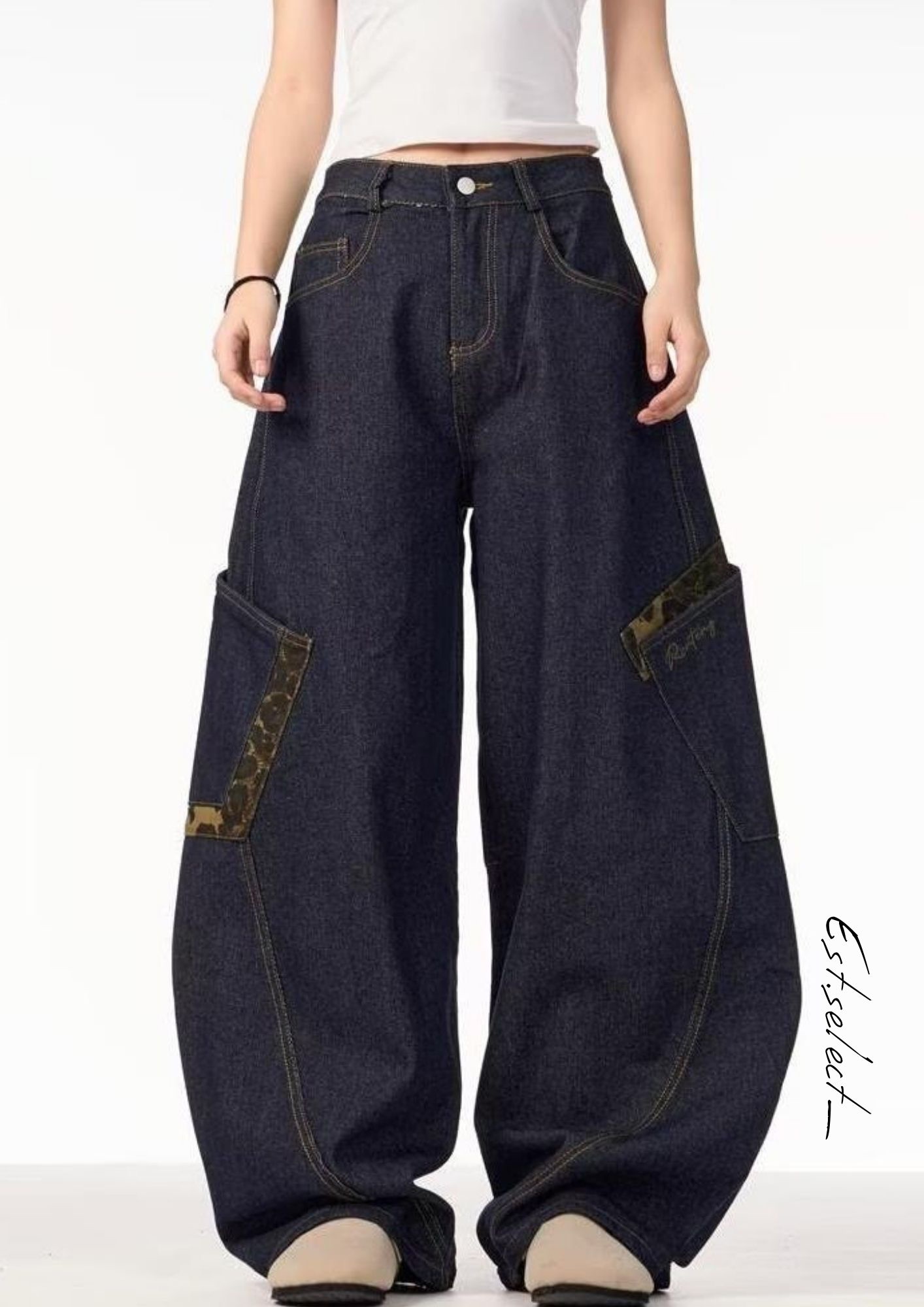 拼接豹紋彎刀褲