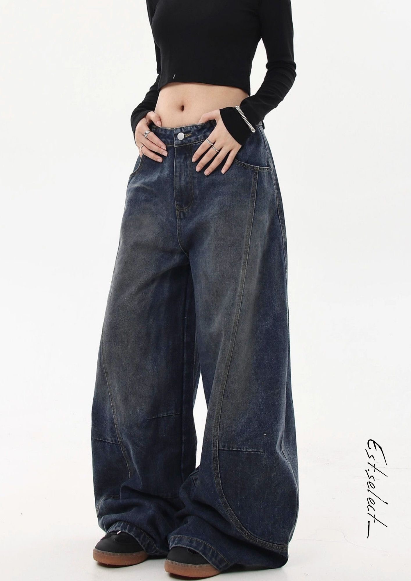 復古刷色彎刀褲