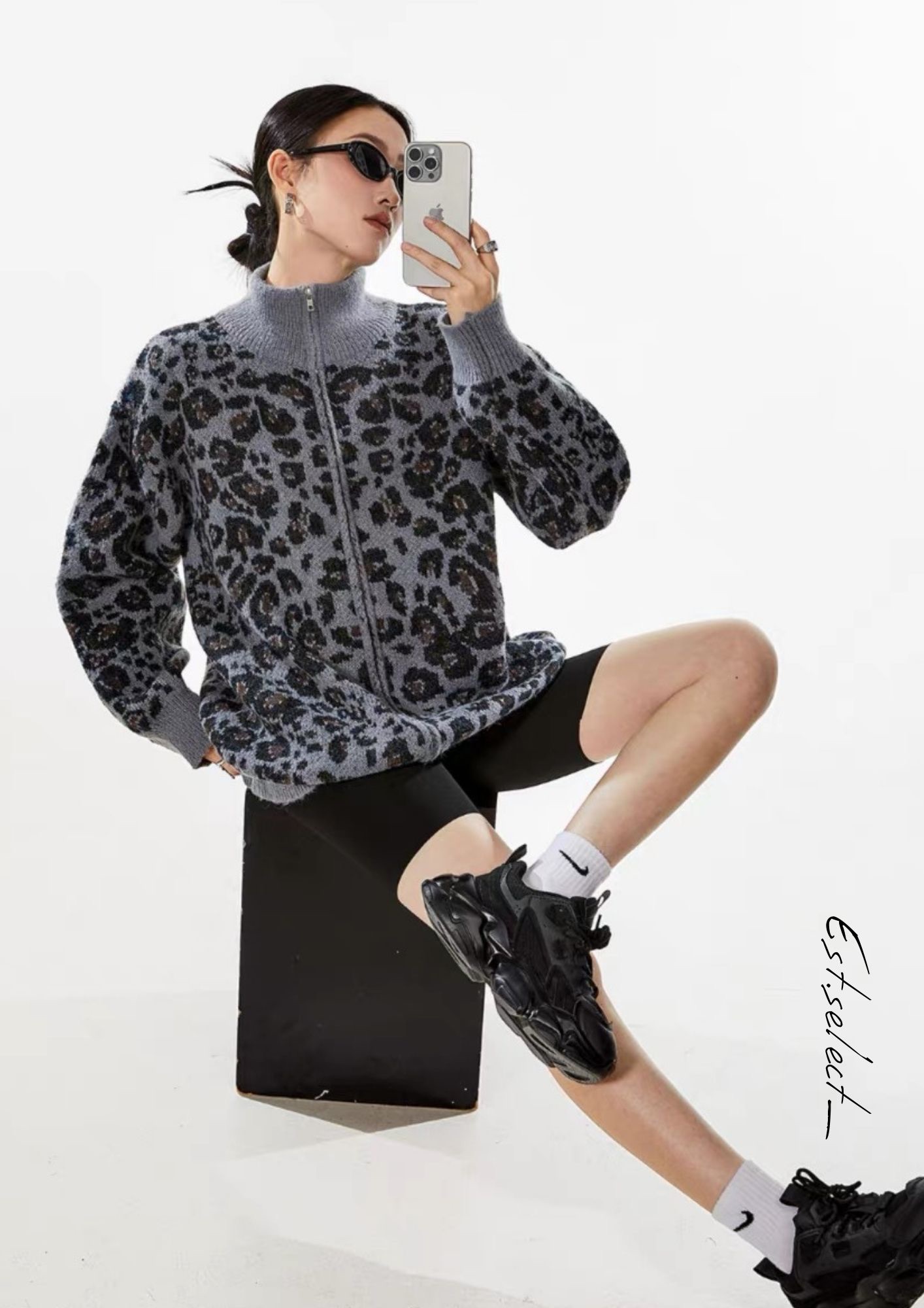 豹紋針織外套