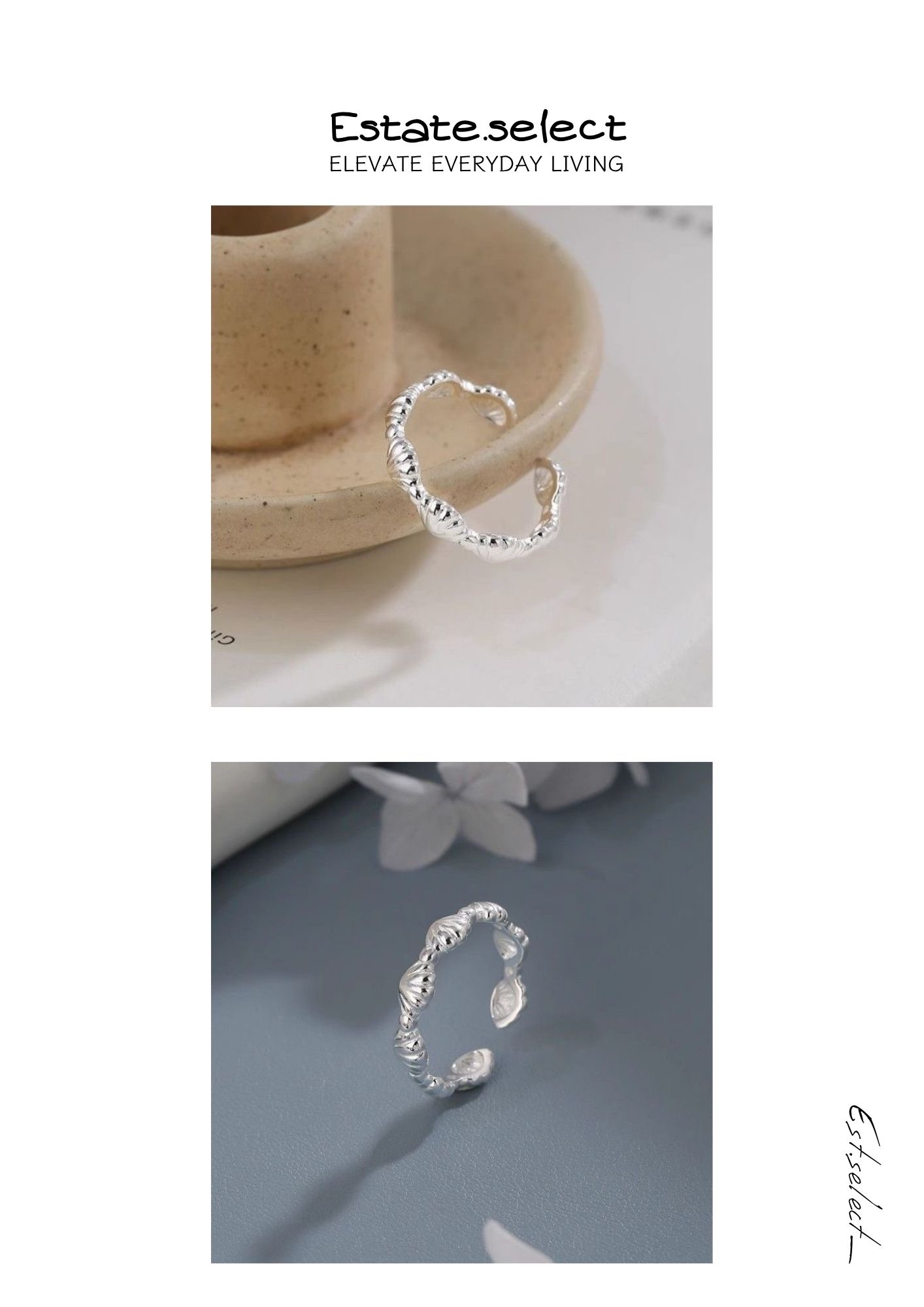 925銀 可調節貝殼戒指