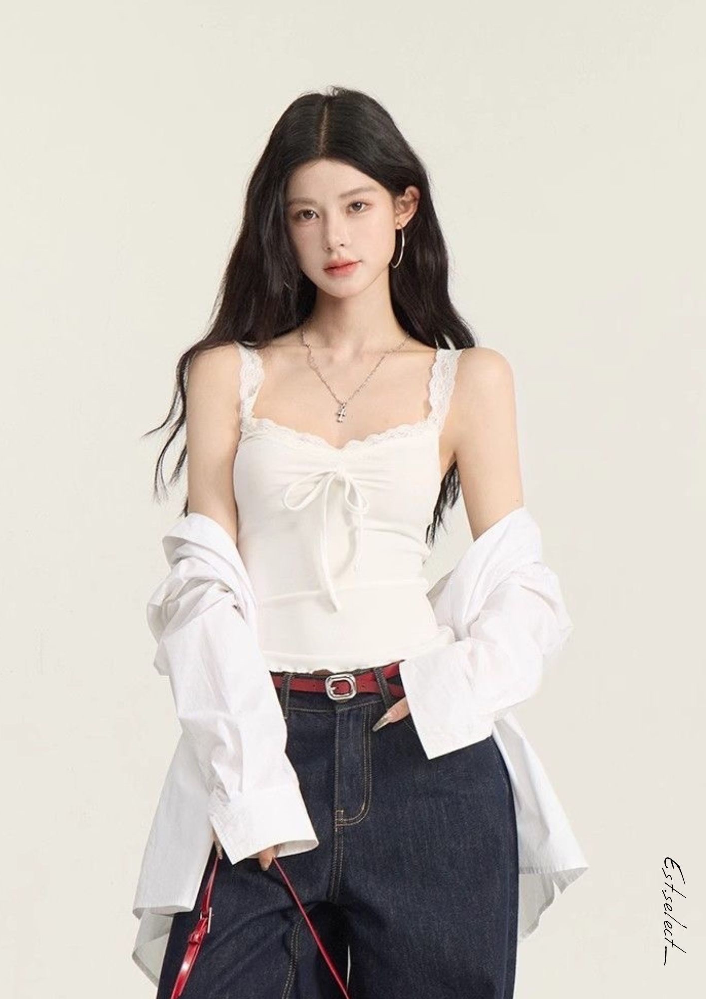 蝴蝶結綁帶蕾絲背心