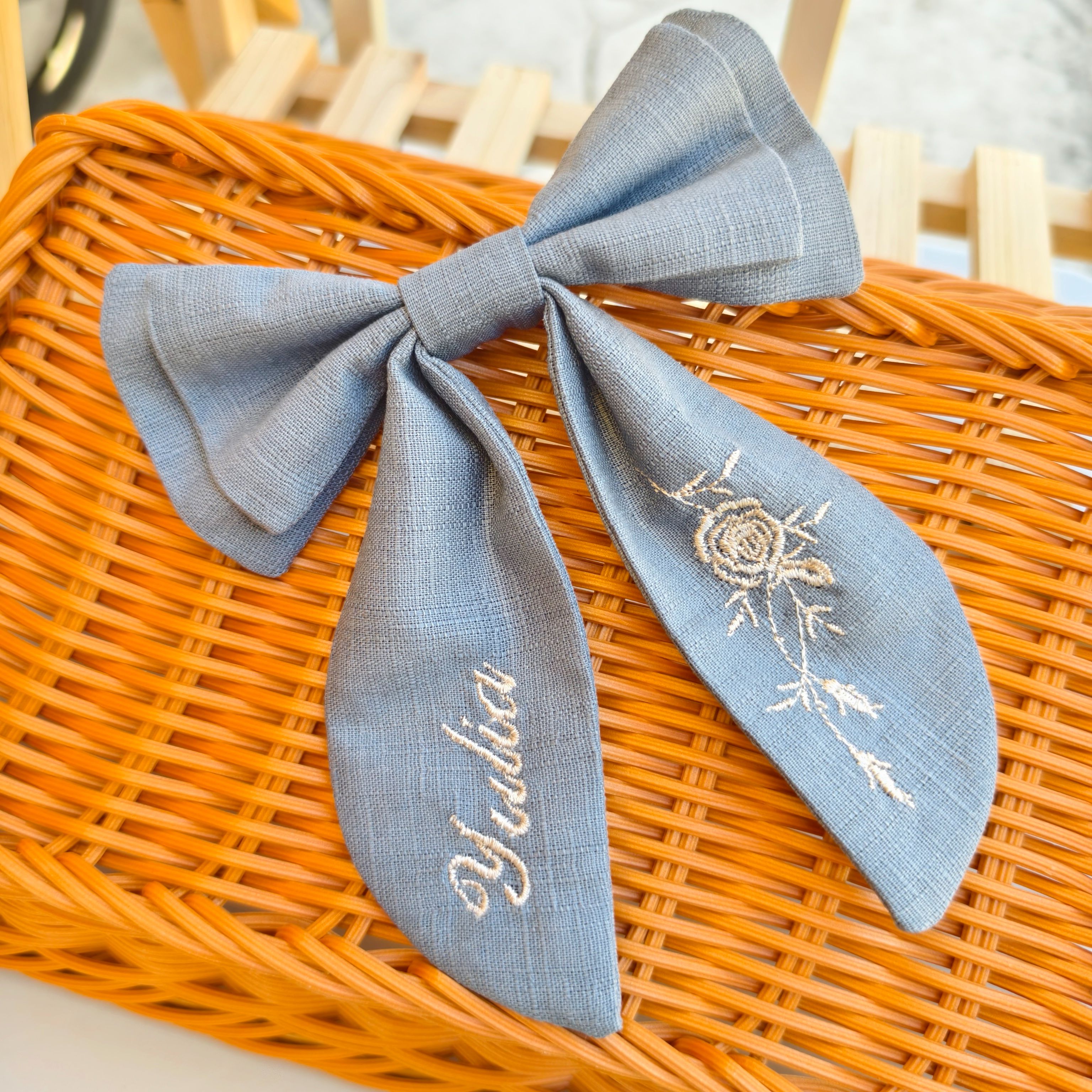 客製化刺繡蝴蝶結髮夾