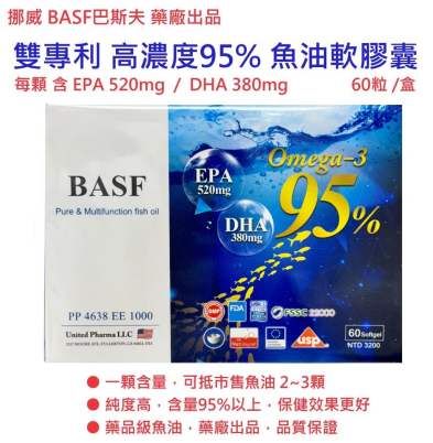 雙專利高濃度95魚油軟膠囊 60顆/盒  超特惠只要1580元 1顆抵2顆 買2盒再送好禮