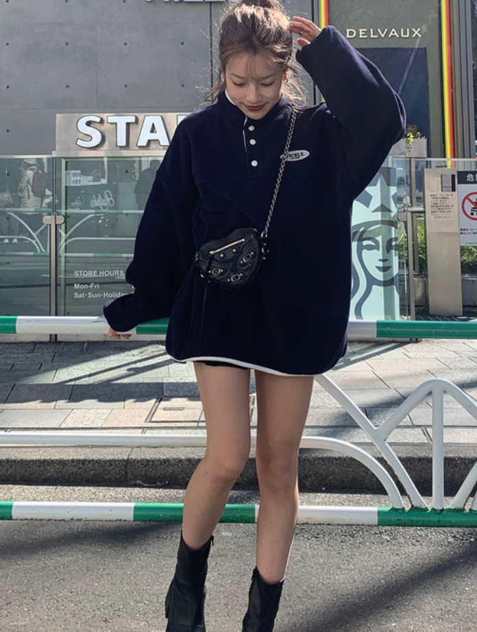 少量現貨 GRL新款 刺繡LOGO配色邊條抓絨上衣 pm219