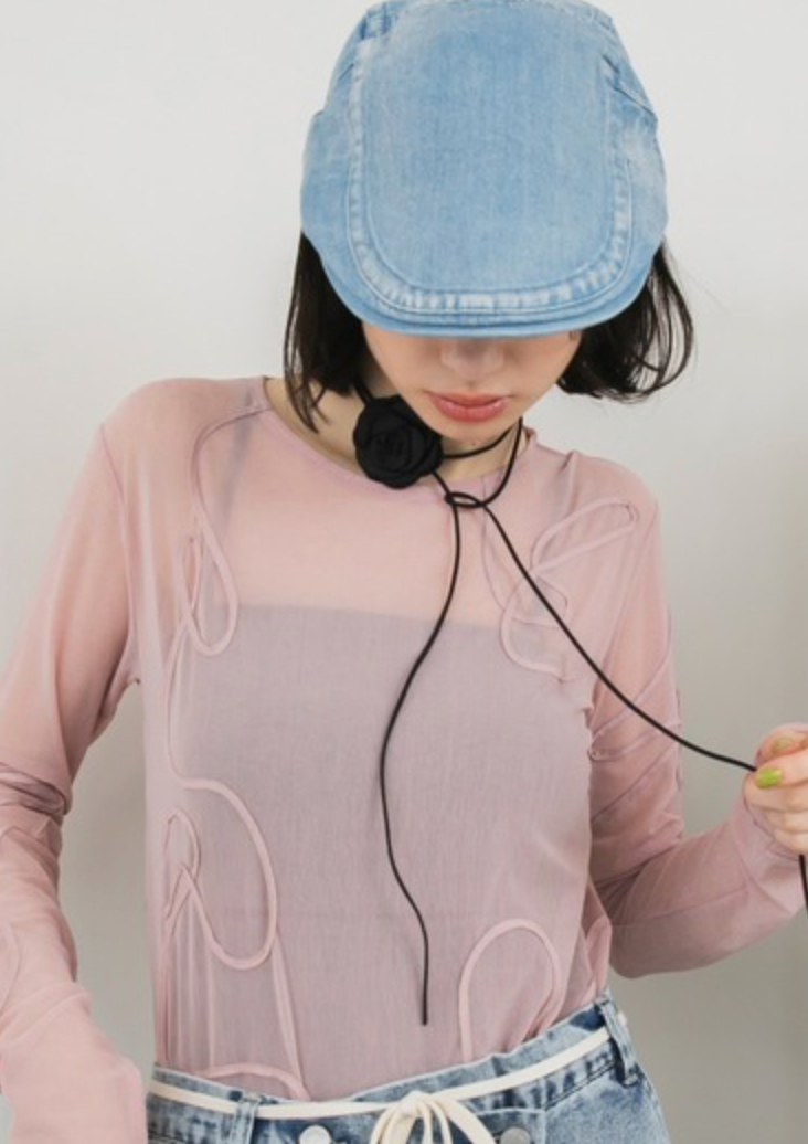 現貨！【forksy.】紋理圖案繩線刺繡薄透tee FOls557