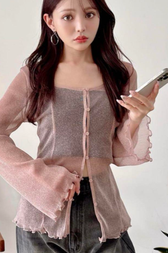現貨！已斷貨 薄透亮紗Y2K 開襟上衣 sd007