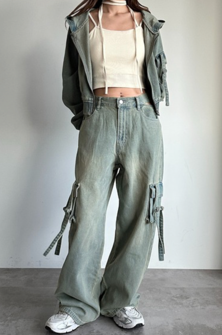 現貨！ apres jour mignon 復古鏤空設計牛仔工裝褲 320568