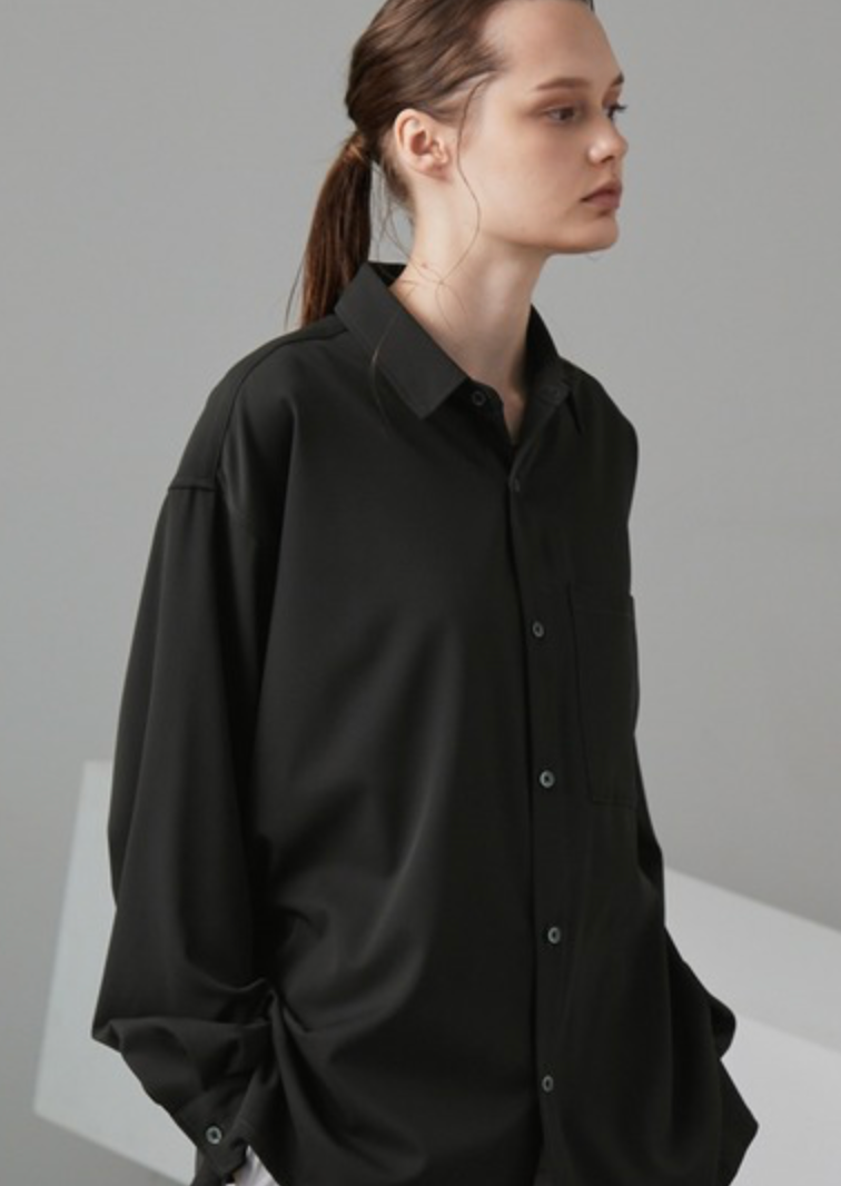 現貨！光澤綾織垂感寬鬆休閒長袖襯衫 sh1160