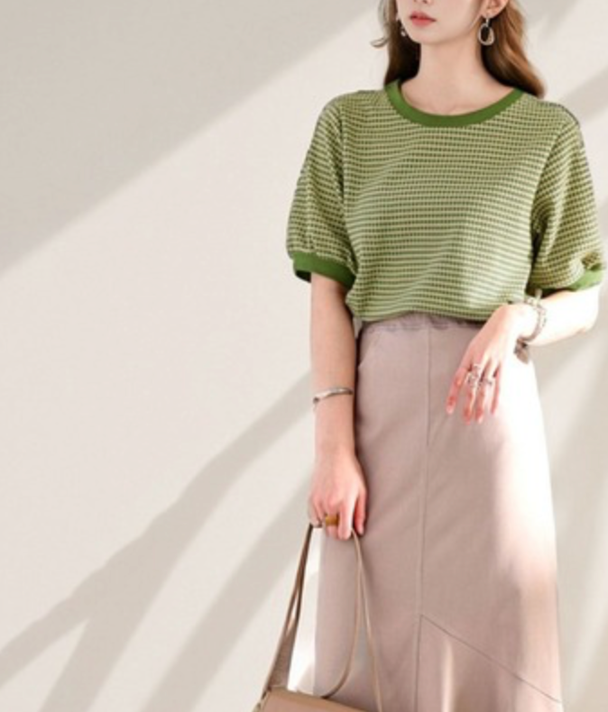 現貨！復古滾邊針織短袖上衣 ce1010044