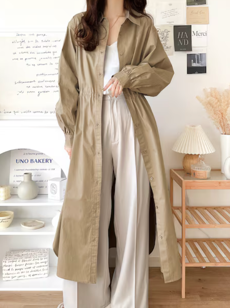 現貨！單穿也能當外套♪ 100%純棉長袖長版襯衫洋裝