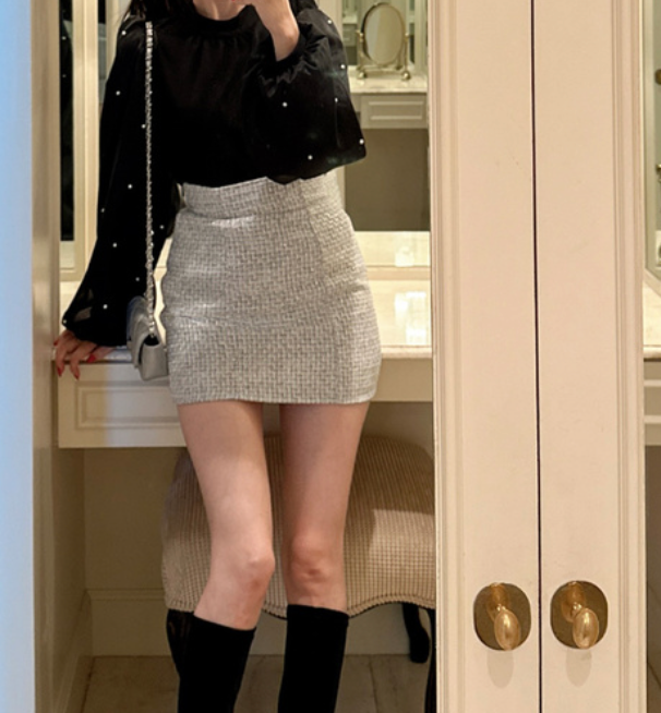 現貨！附安全褲內裡亮片粗花呢迷你裙 dk1254