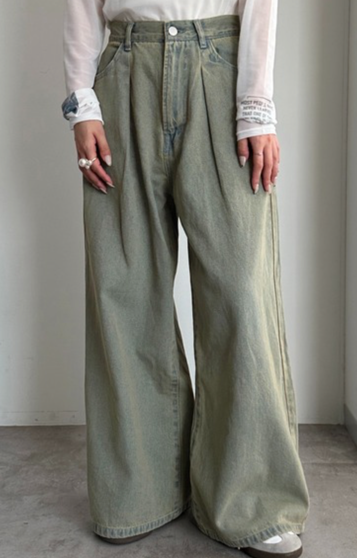 人氣再入荷！打折復古水洗寬版丹寧褲 322660