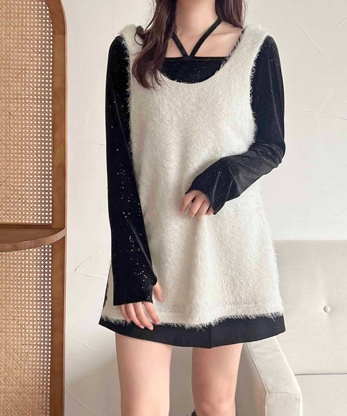 予約✨多種搭配！蓬鬆感長版毛呢背心 235051