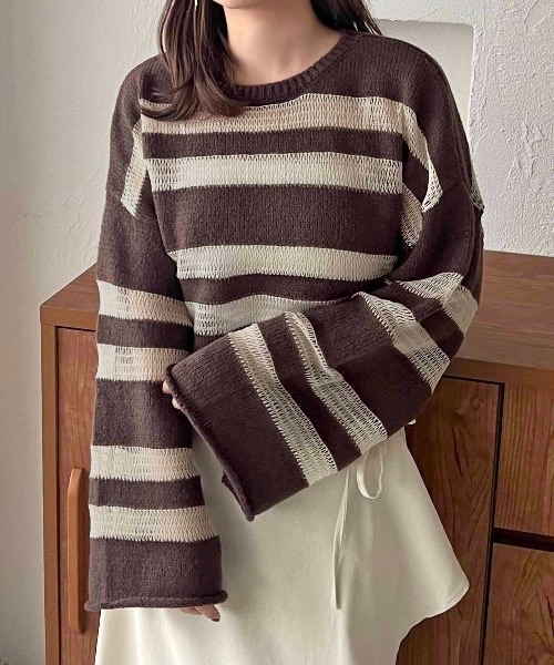 予約✨秋季新品！輕盈顯瘦寬條紋針織上衣 251636