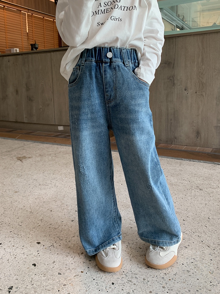 女童秋冬新款復古直筒牛仔褲