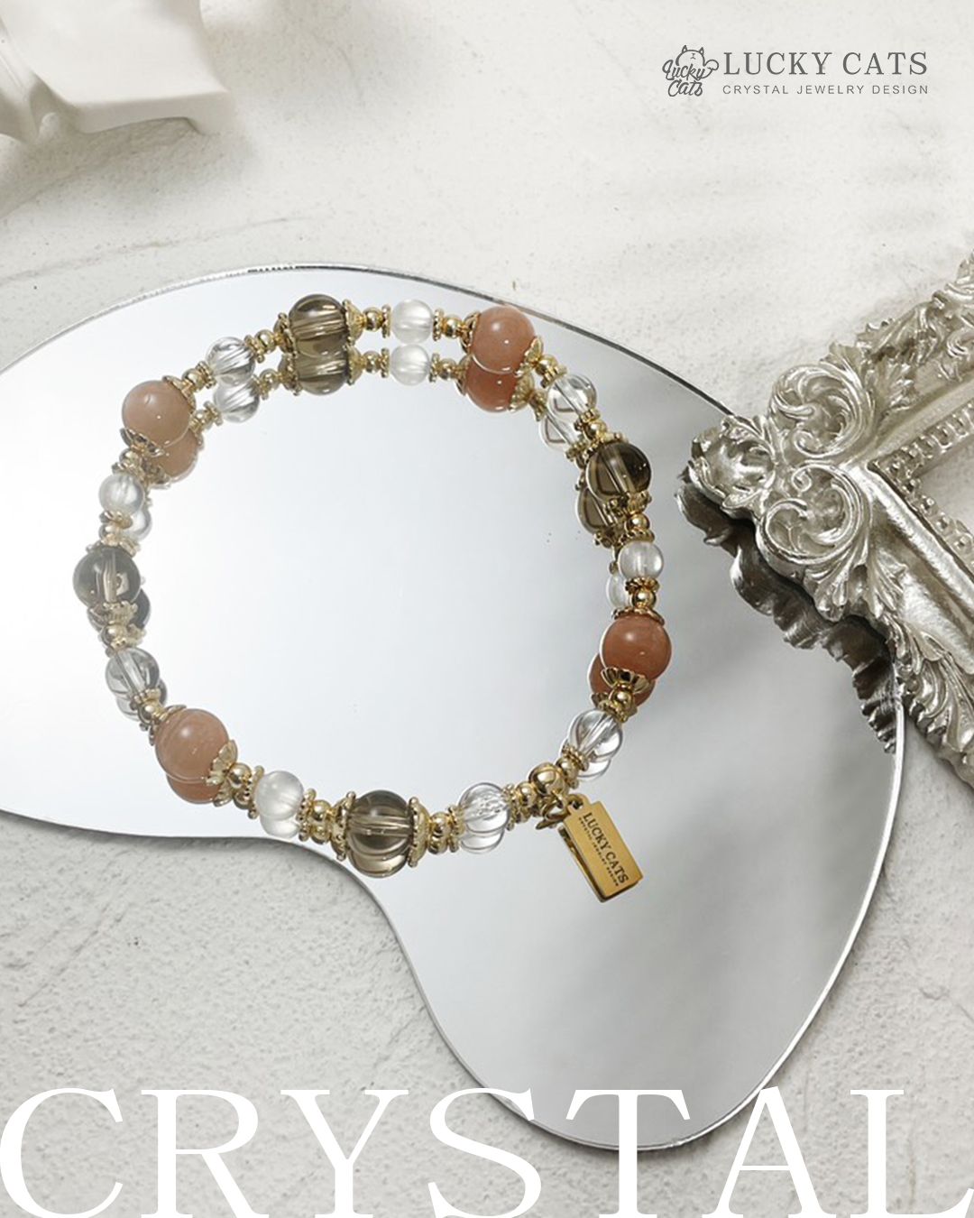 🔮Lucky Cats 冰耀石 × 橙月光石 × 藍月光石 × 白水晶 ｜「月光與寒星」能量手鏈
