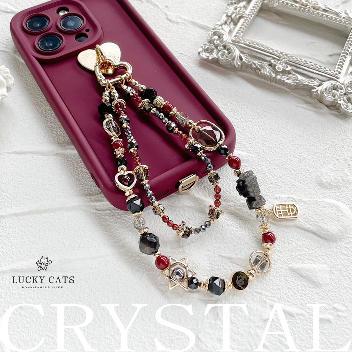 🔮Lucky Cats 銀曜石 茶晶 石榴石 太赫茲 黑草莓 紫金砂 硃砂 水晶能量 手機鍊 手機吊飾