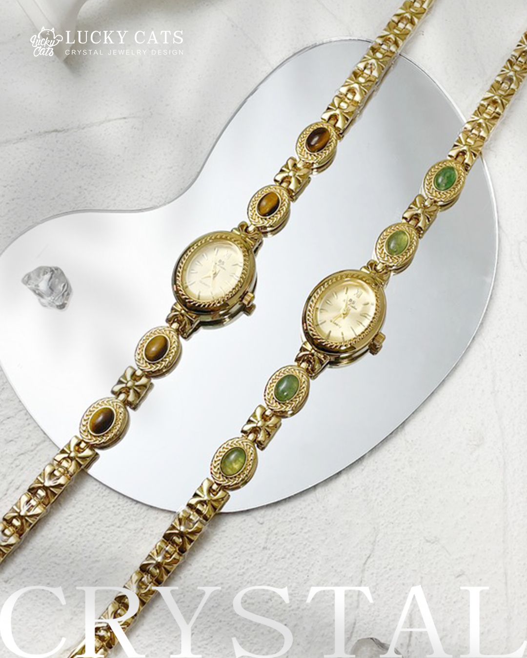 🔮Lucky Cats 虎眼石 X 綠草莓 天然水晶 能量手錶 （預購8/15出貨）