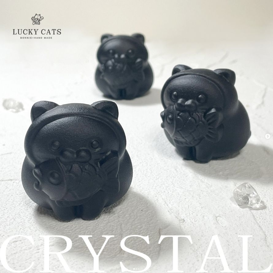 🔮Lucky Cats 黑曜石 × 咬魚貓水晶擺件