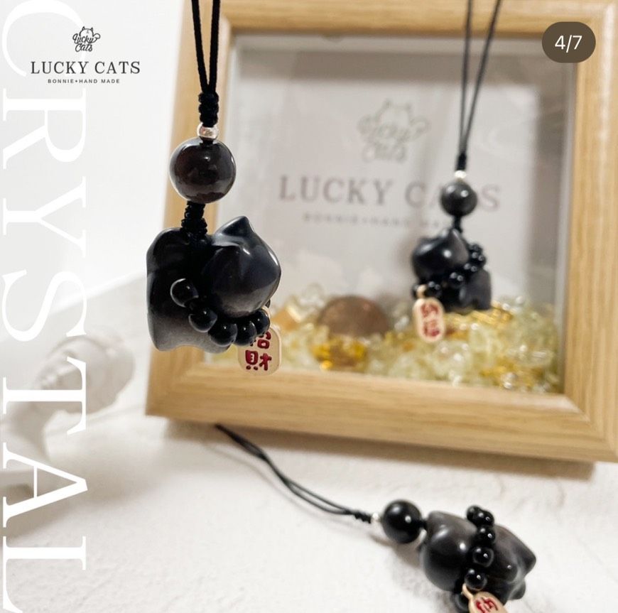 🔮Lucky Cats 銀黑曜招財貓吊飾