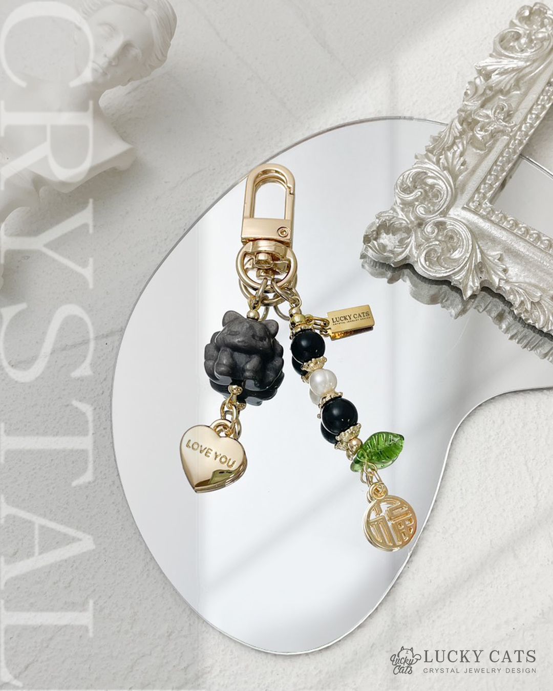 🔮Lucky Cats 銀曜九尾狐 一夜（葉）致富 水晶吊飾