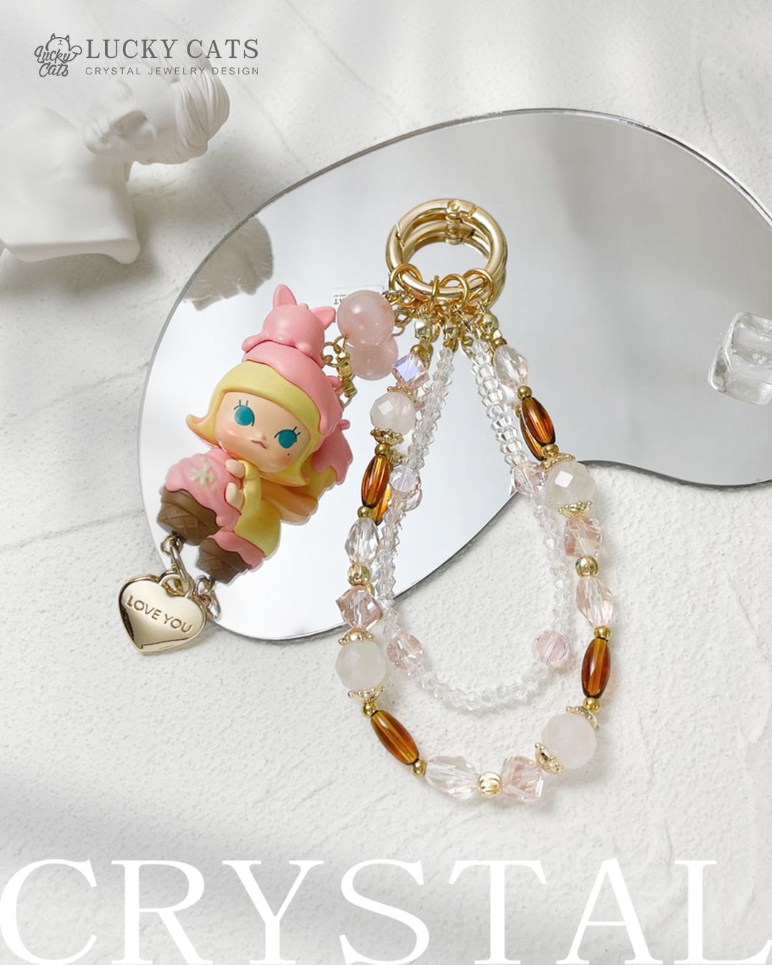 🔮Lucky Cats 正版泡泡瑪特 Molly 草莓冰淇淋 粉晶吊飾