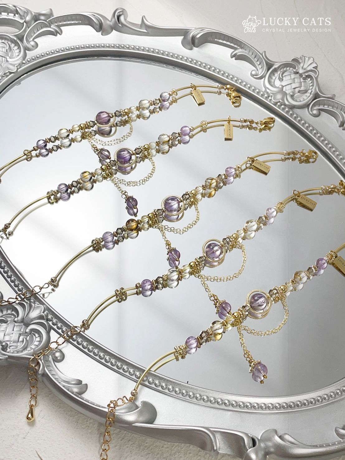 🔮Lucky Cats 提升貴人運 + 招財 紫水晶 黃水晶 手鍊設計款