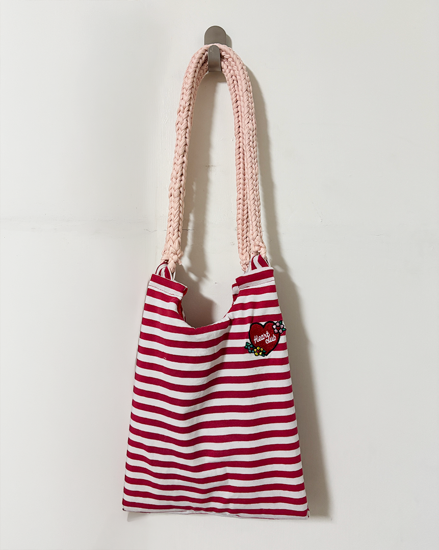 二手T編織 tote（紅白條紋）