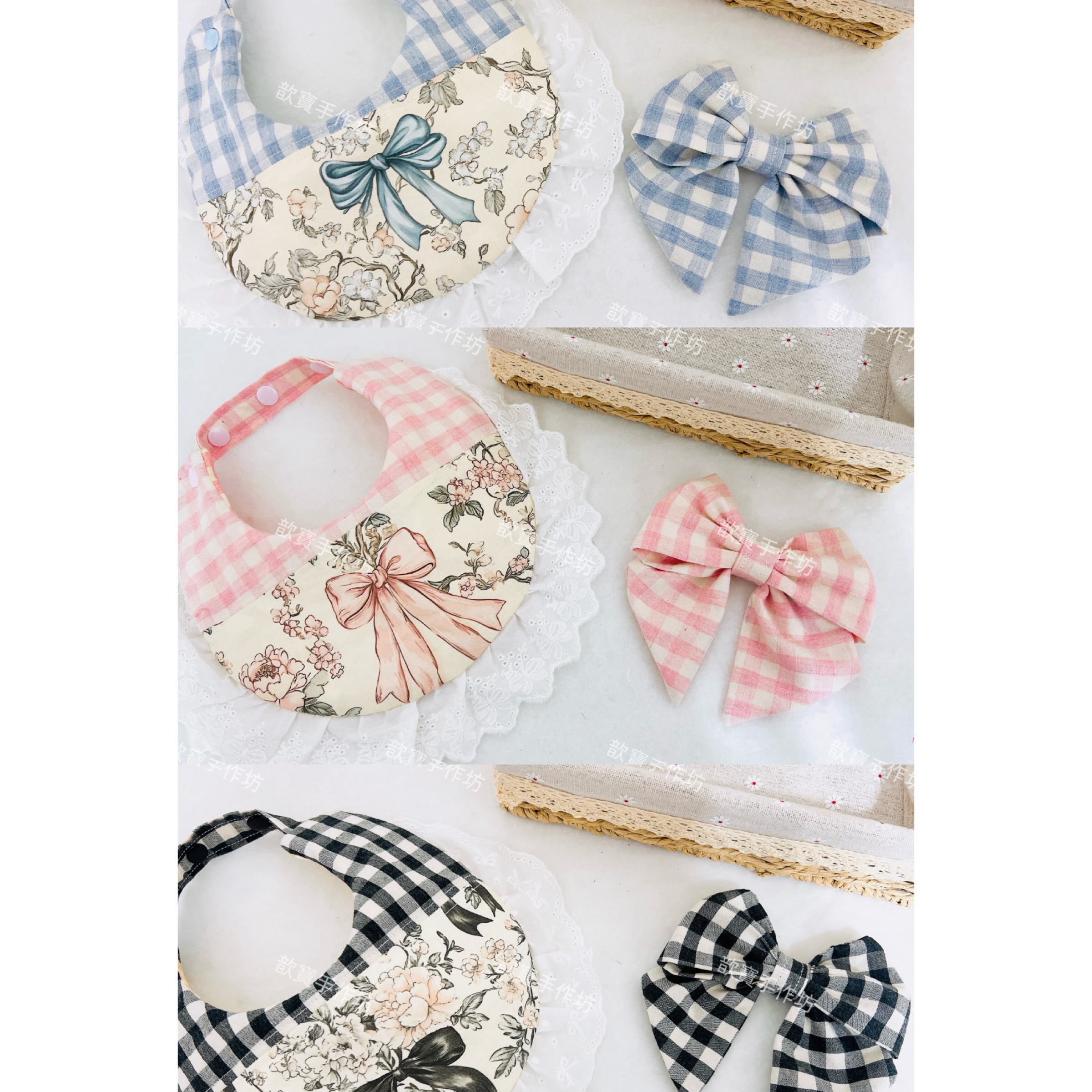 花蝶漫步（3 色）扣繩款拼布圍兜（現貨）