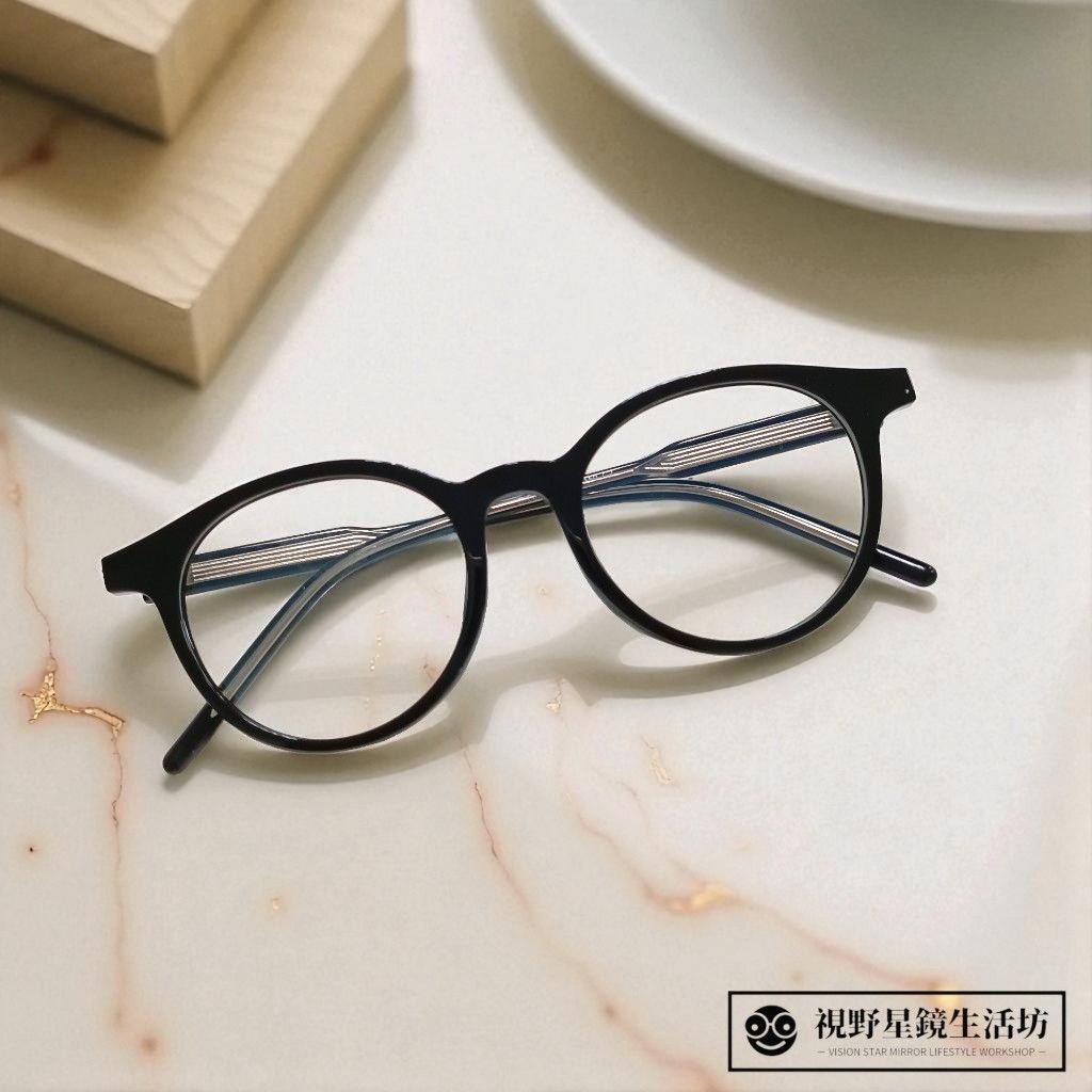 【附眼鏡盒】新品報到✨復古百搭黑色圓框板材膠框光學眼鏡